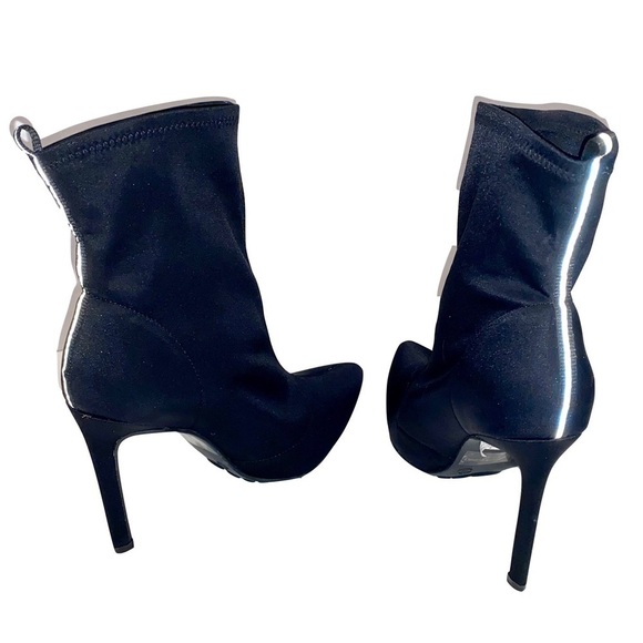 Charlotte Russe Black Pointed Toe Sock Boots Reflective Stripe Rubber Soles Sz 9 - Picture 2 of 11